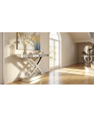 Consolle Specchiata Argento con Cristalli Swarovski – Mobile Ingresso di Lusso CBFE034