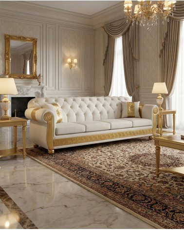 4-Sitzer-Sofa mit Netzgewebe und Matratze, Chesterfield-Stil, modernes Öko-Leder oder Samt in jeder Farbe, Swarovski AZ04