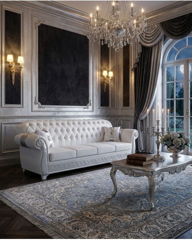 4-Sitzer-Sofa mit Netzgewebe und Matratze, Chesterfield-Stil, modernes Öko-Leder oder Samt in jeder Farbe, Swarovski AZ04