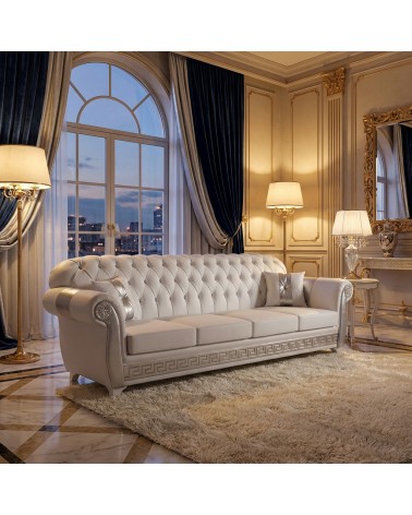 4-Sitzer-Sofa mit Netzgewebe und Matratze, Chesterfield-Stil, modernes Öko-Leder oder Samt in jeder Farbe, Swarovski AZ04