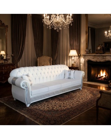 Divano 4 posti rete e materasso Chesterfield moderno ecopelle o velluto qualsiasi colore swarovski AZ04