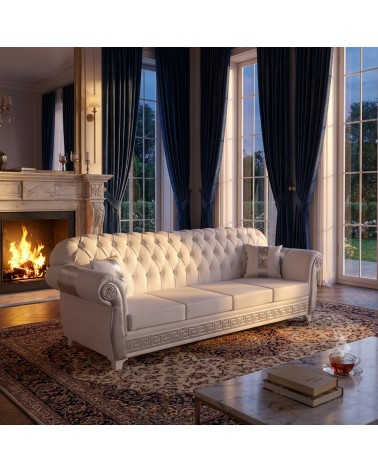 4-Sitzer-Sofa mit Netzgewebe und Matratze, Chesterfield-Stil, modernes Öko-Leder oder Samt in jeder Farbe, Swarovski AZ04
