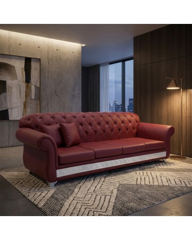 Divano Chesterfield 4 Posti Capitonné Rosso Bottoni Swarovski Rete Letto AZ04