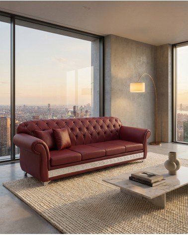 Divano Chesterfield 4 Posti Capitonné Rosso Bottoni Swarovski Rete Letto AZ04