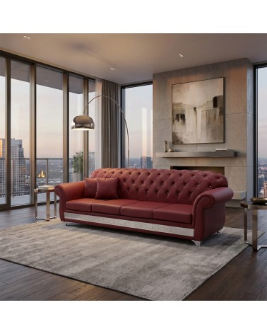 Chesterfield 4 Seater Sofa Capitonné Red Swarovski Buttons Bed Base AZ04
