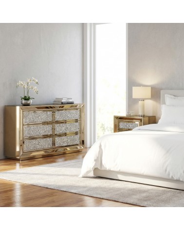 Modern Gold Mirrored Dressers and Nightstands with Swarovski Crystals – 3-Piece Luxury Set CBFD16FMB