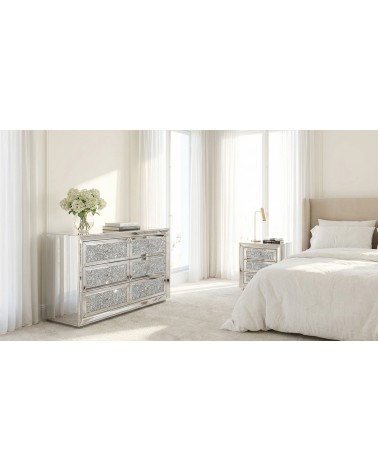 Luxury Mirrored Dressers and Nightstands with Crystals – Modern Design D16F Silver