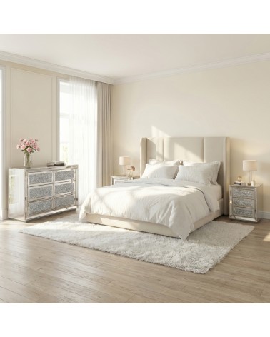 Moderne, verspiegelte Kommoden und Nachttische mit Swarovski-Kristallen – 3-teiliges Luxus-Set CBFD16FMB