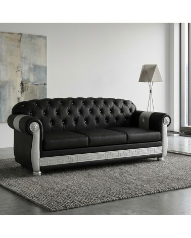Chesterfield 3-Sitzer-Schlafsofa mit Lattenrost und Matratze in Kunstleder oder Samt mit Swarovski-Knöpfen AZ03