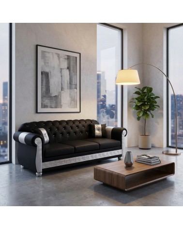 Chesterfield 3-Sitzer-Schlafsofa mit Lattenrost und Matratze in Kunstleder oder Samt mit Swarovski-Knöpfen AZ03