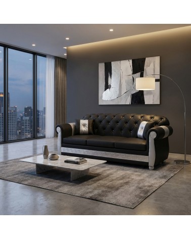 Chesterfield 3-Sitzer-Schlafsofa mit Lattenrost und Matratze in Kunstleder oder Samt mit Swarovski-Knöpfen AZ03