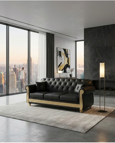 Chesterfield 3-Sitzer-Schlafsofa mit Lattenrost und Matratze in Kunstleder oder Samt mit Swarovski-Knöpfen AZ03
