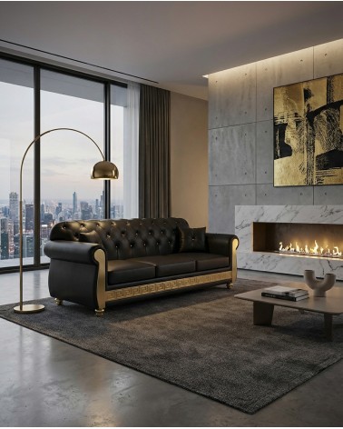 Divano Letto Chesterfield 3 Posti con Rete e Materasso Ecopelle o Velluto Bottoni Swarovski AZ03