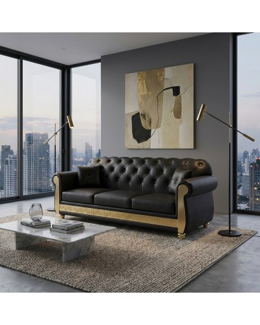 Divano Letto Chesterfield 3 Posti con Rete e Materasso Ecopelle o Velluto Bottoni Swarovski AZ03