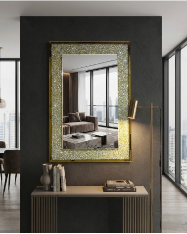 Goldener Spiegel mit Swarovski-Kristallen 80x120 cm Moderner Luxus-Wandspiegel CBMA060