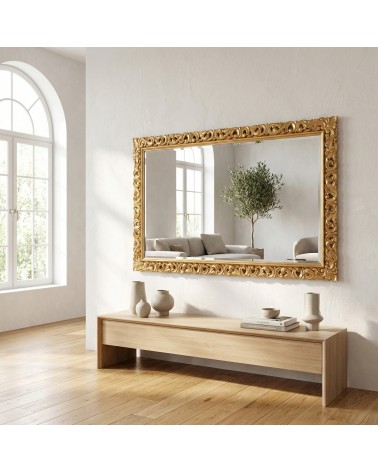 Baroque Gold Mirror with Perforated Wooden Frame – Custom Classic Wall Mirror 1135o