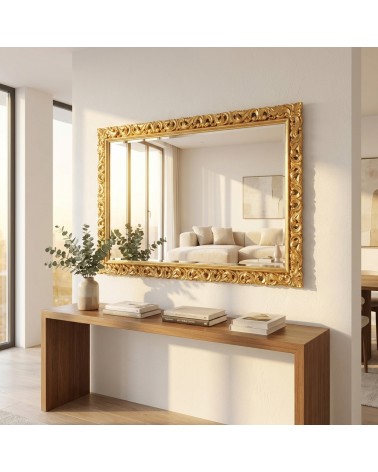 Baroque Gold Mirror with Perforated Wooden Frame – Custom Classic Wall Mirror 1135o