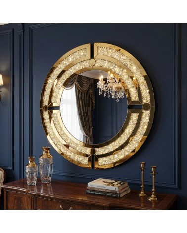 Round Mirror with Swarovski Crystals – Modern Luxury Geometric Design Ø90 cm CBM1411