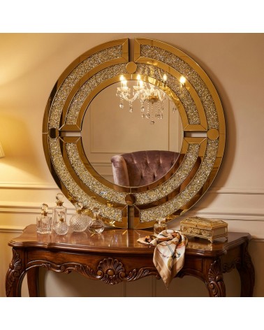 Round Mirror with Swarovski Crystals – Modern Luxury Geometric Design Ø90 cm CBM1411