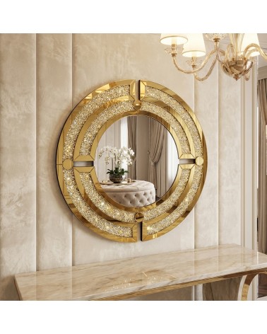 Specchio Rotondo con Cristalli Swarovski – Design Geometrico Moderno Lusso Ø90 cm CBM1411