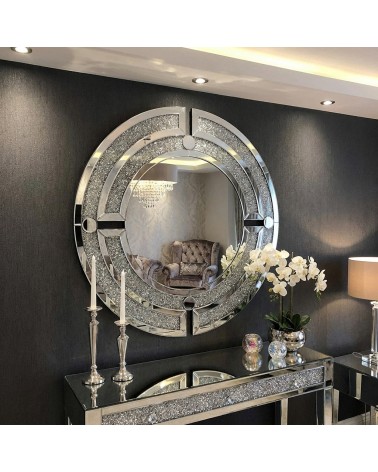 Specchio Rotondo con Cristalli Swarovski – Design Geometrico Moderno Lusso Ø90 cm CBM1411