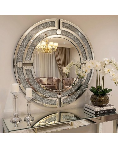 Specchio Rotondo con Cristalli Swarovski – Design Geometrico Moderno Lusso Ø90 cm CBM1411