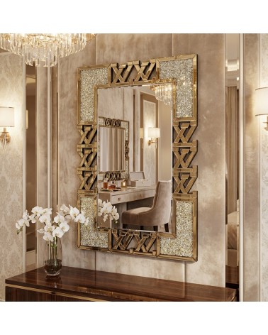 Luxury Modern Mirror with Crystals – Glass Interwoven Frame and Glitter Details – Elegant Decor 80x40cm CBM9511