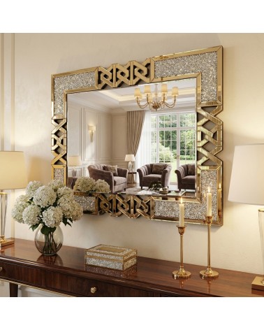 Luxury Modern Mirror with Crystals – Glass Interwoven Frame and Glitter Details – Elegant Decor 80x40cm CBM9511