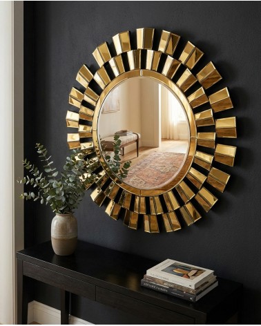 Specchio da Parete Rotondo Oro – Cornice Moderna a Raggi di Lusso Ø90 cm A55G oro