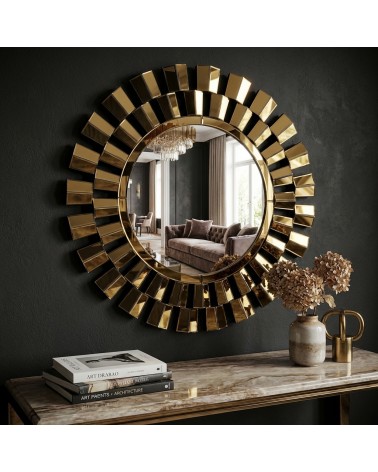 Round Gold Wall Mirror – Luxury Modern Ray Frame Ø90 cm A55G gold