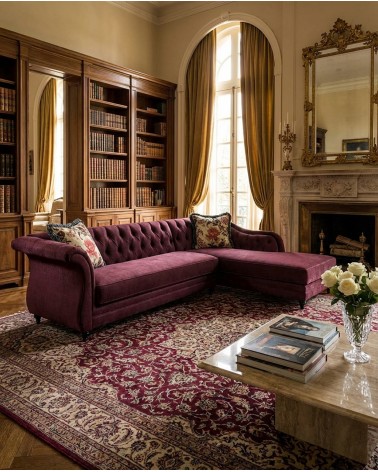 Corner Capitonné Sofa with Chaise Longue, Customizable Velvet or Faux Leather Sofa Bed AZ65
