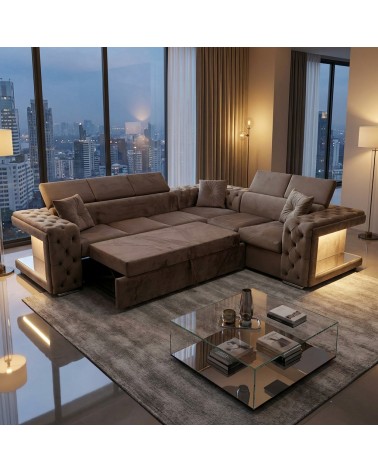 Modern Corner Sofa with LED and Mirrors, Pull-out Bed or 140x190 cm Base, AZ57