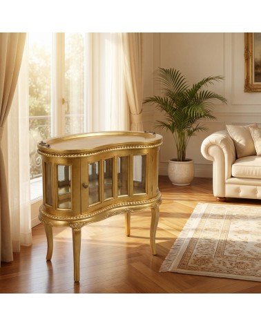 Kolonialer Bohnentisch, Vitrine, Bar, Flaschenhalter, französischer Barockstil, Blattgold NA31