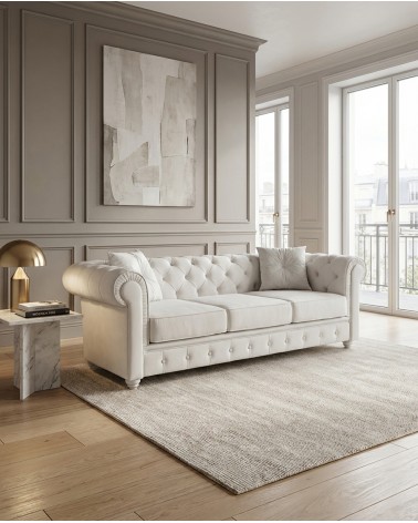 3-seater sofa bed with bed base and modern Chesterfield mattress, eco-leather or velvet, any color, Swarovski AZ47