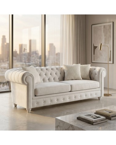 3-seater sofa bed with bed base and modern Chesterfield mattress, eco-leather or velvet, any color, Swarovski AZ47