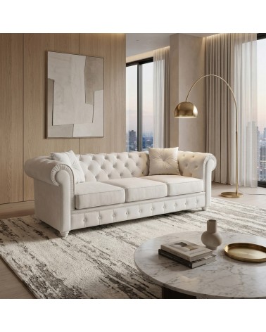 3-Sitzer-Schlafsofa mit Chesterfield-Matratze und -Untergestell, modernes Öko-Leder oder Samt, jede Farbe, Swarovski AZ47