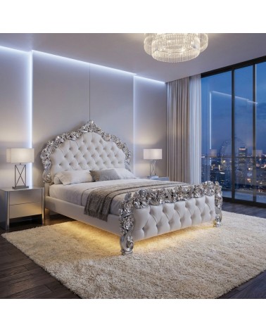 PILISSENA Baroque silver white eco-leather double bed