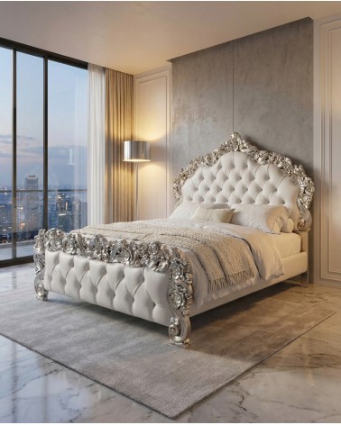 PILISSENA Baroque silver white eco-leather double bed