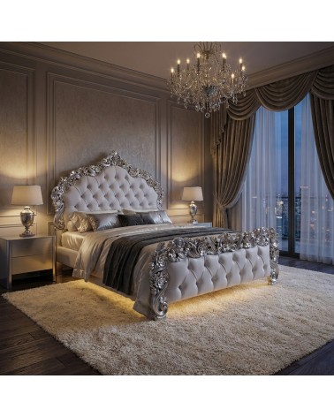 PILISSENA Baroque silver white eco-leather double bed