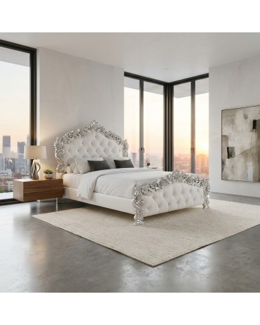 Letto una piazza e mezza PILISSENA contenitore ecopelle vellutino Barocco argento bianco qualsiasi colore