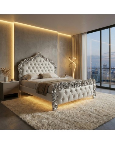 Letto una piazza e mezza PILISSENA contenitore ecopelle vellutino Barocco argento bianco qualsiasi colore