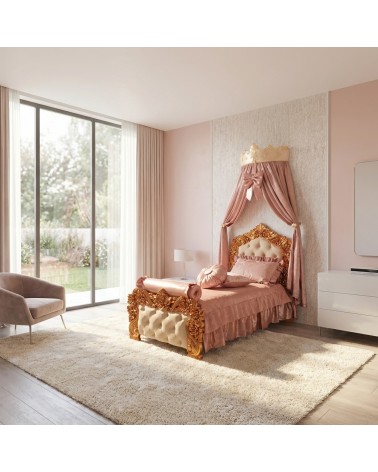 Letto Singolo Barocco Pilissena con Contenitore 90x190 Pilissena Foglia Oro Personalizzabile