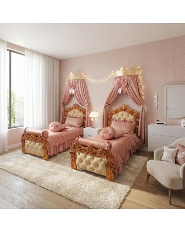 Letto Singolo Barocco Pilissena con Contenitore 90x190 Pilissena Foglia Oro Personalizzabile