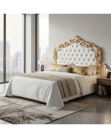 Letto Matrimoniale King Size Barocco PILISSENA con Contenitore Legno Intagliato Ecopelle Personalizzabile