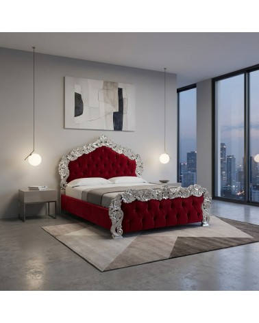 Letto Matrimoniale Barocco PILISSENA con Contenitore Capitonné Legno Intagliato Personalizzabile