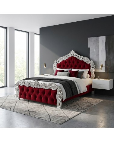 PILISSENA Baroque Double Bed with Capitonné Carved Wood Storage Box, Customizable