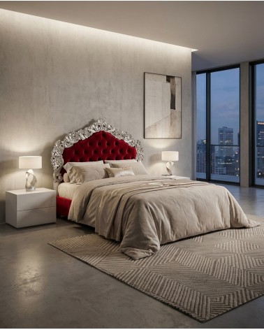 Letto Matrimoniale King Size Barocco PILISSENA con Contenitore Capitonné Legno Intagliato Personalizzabile