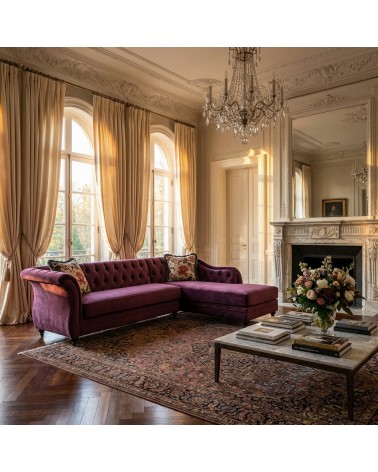 Corner Capitonné Sofa with Chaise Longue, Customizable Velvet or Faux Leather Sofa Bed AZ65B