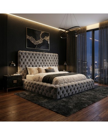 Modernes Doppelbett Livio mit Stauraum – Bezug aus Samt oder Kunstleder (individuell anpassbar)
