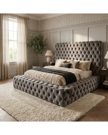 Livio Modern Double Bed with Storage – Customizable Velvet or Faux Leather